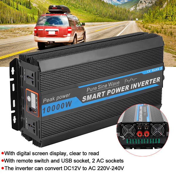 10000W Bilströmkonverter Transformator Ren Sinusvåg Spänningsomvandlare 12V till 220V‑240V
