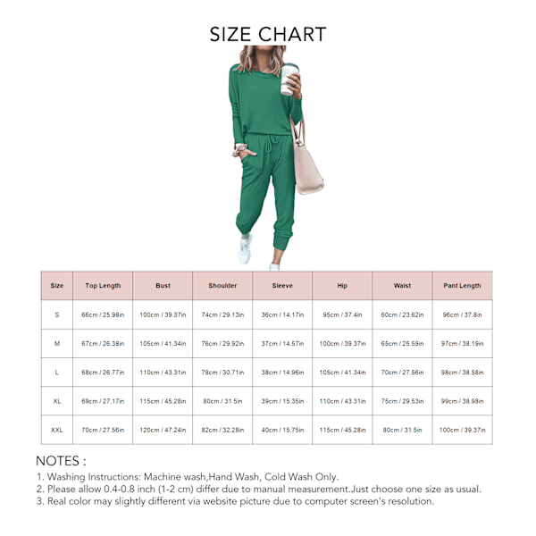 Women 2 Piece Outfit Loose Stretchy Stylish Long Sleeve Pullover Trouser Autumn Loungewear Pajamas Set Green L