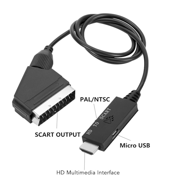 HD Multimedia Interface til Scart-kabel - Understøtter PAL NTSC HD til Scart-konverteradapterkabel til TV VHS VCR DVD