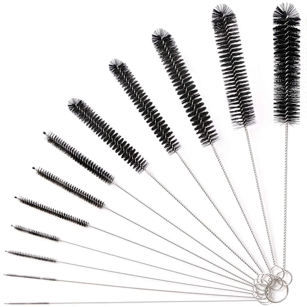 Rengöringsborstar, 12 - delat set 24 cm långa borstar, flaskrengöringsborstar, mjölkslangborste, nylon för tekannamunstycke, espresso