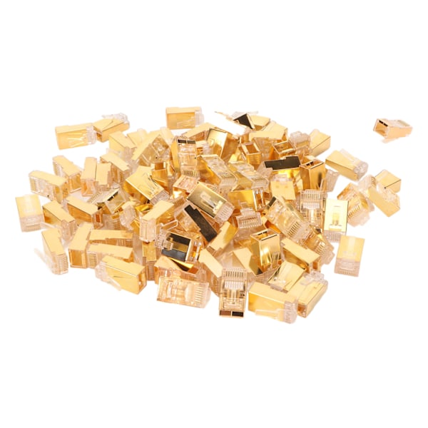 100 kpl RJ45 CAT6e läpivientiliittimiä, puhdasta kuparia, suojattu, Plug and Play, 8P8C Ethernet-kaapelin puristuspäät