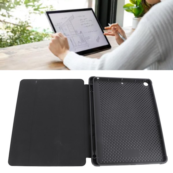 Tablet Etui Sort Åndbar Præcise Udskæringer Blyantholder Magnetisk Lukning PU Læder Etui til IOS Tablet 10.2in