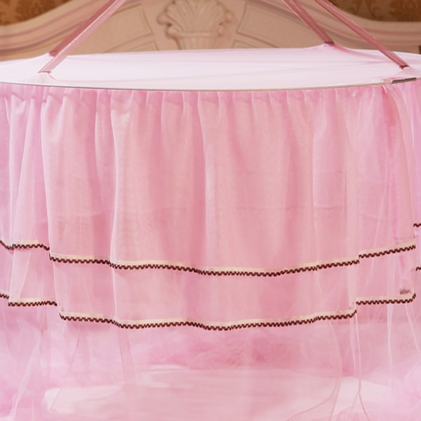 Pustemiddelbar rund baldakin blonder prinsesse stil myggnett seng gardin nett (rosa)