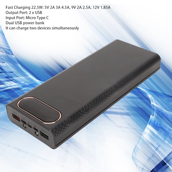 8x21700 Batteriboks Svejsefri Powerbank Boks Kit DIY Batterioplader Ydre Etui 22.5W Hurtigopladning Sort