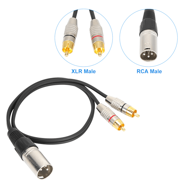 XLR Hann til 2 RCA Lydsplitterkabel RCA til XLR Adapter Patchkabel for Mikserkonsoll Mikrofon Hann 2m / 6.6ft