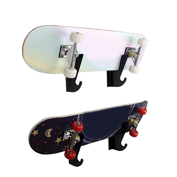 2 stk. Akryl Skateboard Rack Vægmontering Skateboard Opbevaringshylde Belastning Bærende Skateboard Hanger med Kroge