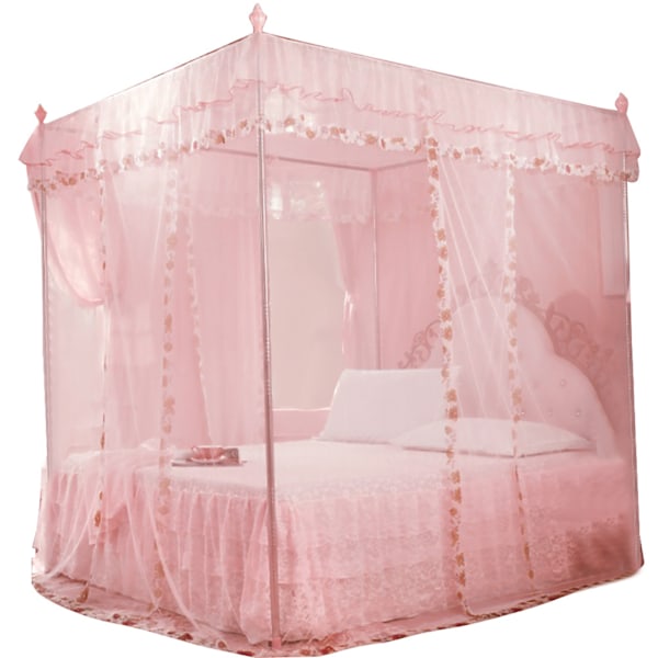 Luksus Prinsesse 3 Side Åbninger Post Seng Gardin Baldakin Netting Myggenet Sengetøj (Pink S)