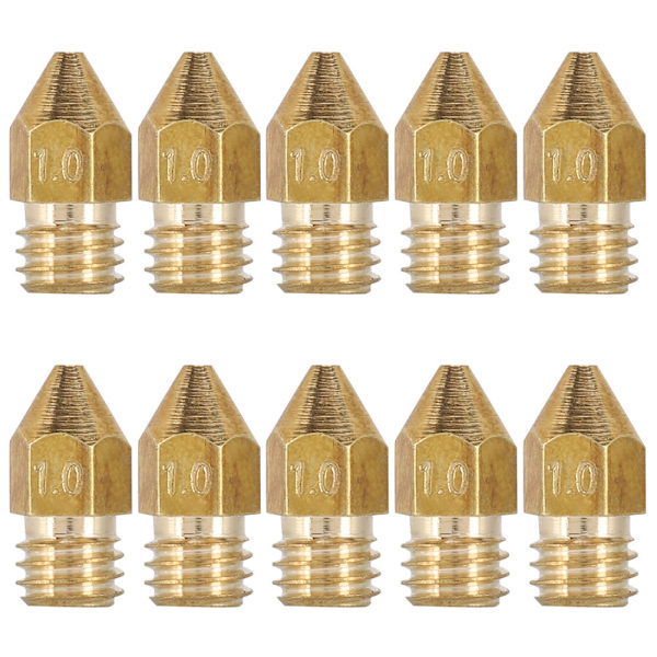 10 stk. 1mm ekstruderdyse i messing til Mk8 3D-printertilbehør