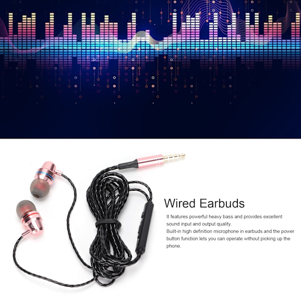 3,5 mm trådbundna öronsnäckor med mikrofon, metall, tung bas, trådbundna in-ear-hörlurar för smartphones, bärbara datorer, MP3