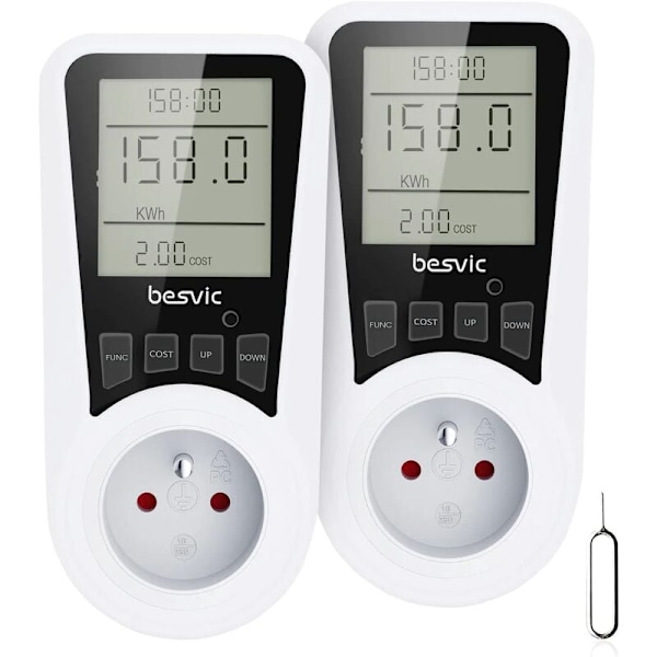 Elförbrukningsmätare, Wattmätare med Realtidskostnadskalkylator, Stor Bakgrundsbelyst Display, Överbelastningsskydd