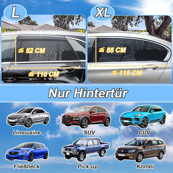 Solskydd för bilfönster för UV-skydd, flexibelt töjbart nät för avskildhet i de flesta bilar, lastbilar, SUV:ar (2 stycken)