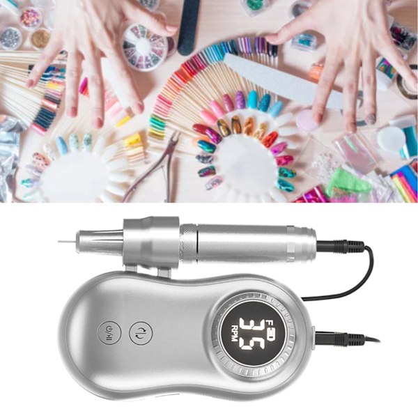 Nagelfilmaskin 35000RPM LCD-Display USB Uppladdningsbar Elektrisk Nagelpoleringsmaskin med 6 Bits