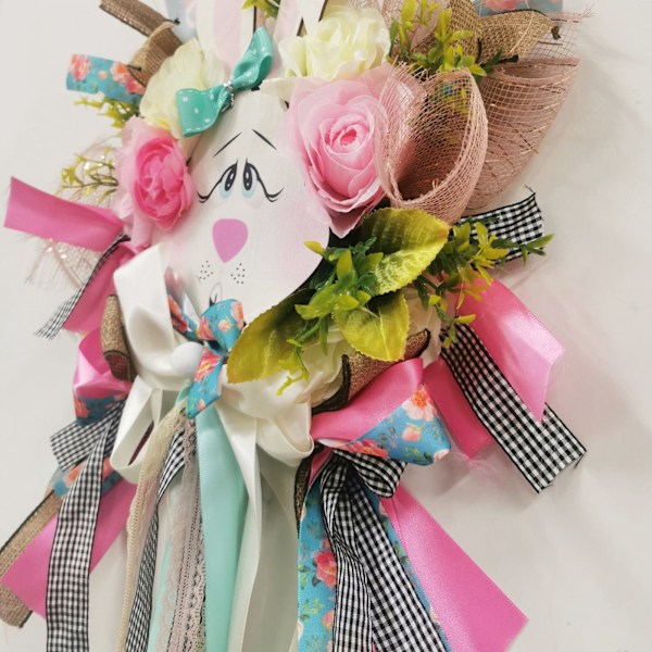Ribbon i lantlig stil, stor säckvävsrosett, 50 x 40 cm hållbar lättviktig anti-bleknings påsknätkrans plastkanin morötter dekoration flerfärgad