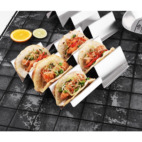 Taco Holdere 4 Pakninger - Taco Stativ Rack Brett Stil i Rustfritt Stål, Ovnssikker for Baking, Tåler Oppvaskmaskin og Grill