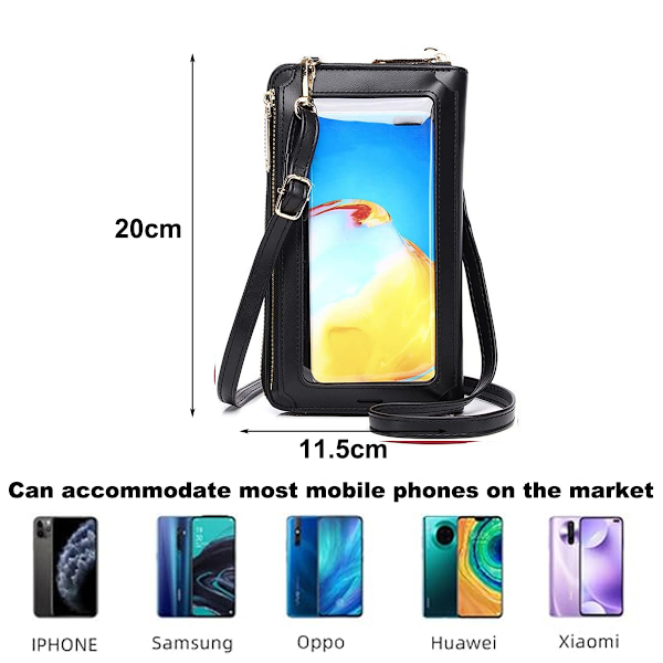 Telefon pung crossbody til kvinder, mobiltelefon crossbody med skulderrem, klart vindue