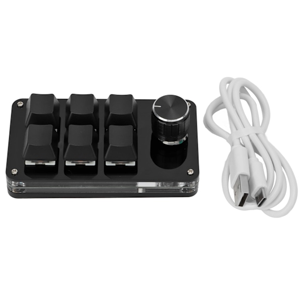 Enhånds mekanisk tastatur Multifunksjon 6-tasters Mini Gaming Keypad Snarvei Programmerbar tastatur med knott(Matt Svart Blank Svart )