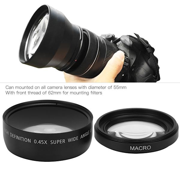 JSR‑1152 55MM 0.45X Avancerad vidvinkel makroobjektiv passar alla 55MM diameter kameralinser