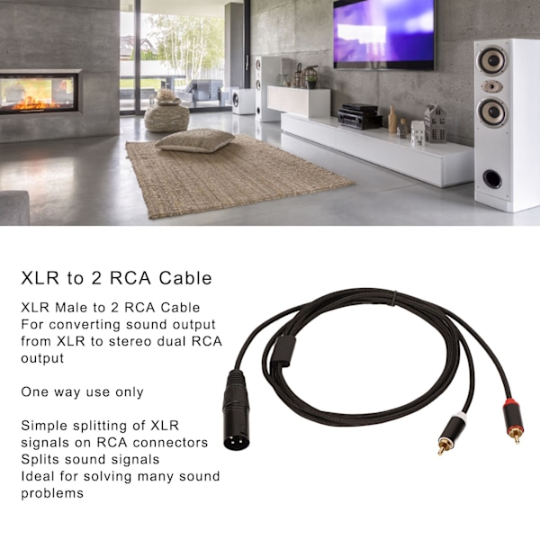 XLR han til 2 RCA-kabel HiFi klar signal tabsfrit XLR Y-splitter ledning til mixer aktiv højttaler mikrofon 2m / 6,6ft