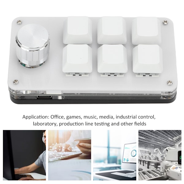 Enhandsmekaniskt tangentbord Multifunktion 6-tangenters Mini Gaming Keypad Genväg Programmerbart tangentbord med ratt Svart Vit
