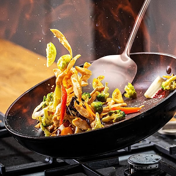 Professionell Universal Wok Slev, Värmebeständiga Wokredskap Set Inklusive Ergonomisk Wokspatel, Tvådelat Set i Rostfritt Stål För Säker,