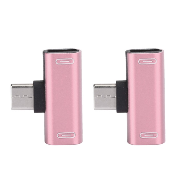 2 kpl TypeC-muunninjakaja, kaksois 2-in-1-kuulokeliitäntään, USB-äänenlataussovitin, vaaleanpunainen (vaaleanpunainen)