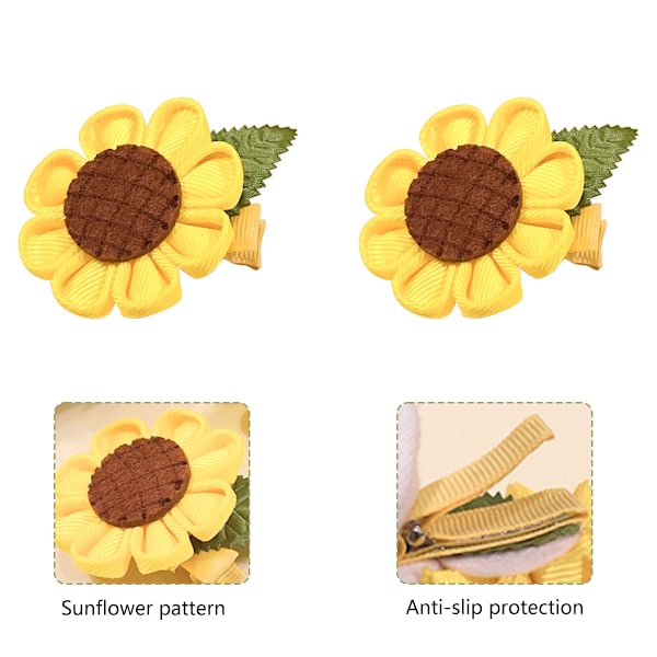 Solros-tema Håraccessoarer för flickor, Söta hårband med blommor och halkfria metallklämmor, Trendig solrosdesign för mångsidig styling (2 st)