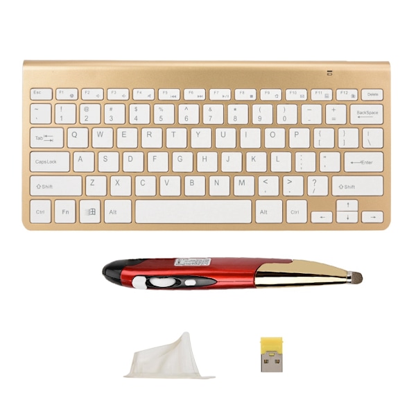 KM-801 Slim Mini 2.4G Wireless Keyboard Pen Mouse Set for Notebook/Desktop/Smart TV(Gold+Red)