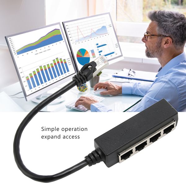 RJ45 Ethernet Splitter-kabel - Ét punkt fire Ethernet-kabel Splitter ABS PCB RJ45 Splitter-adapter til bærbar computer