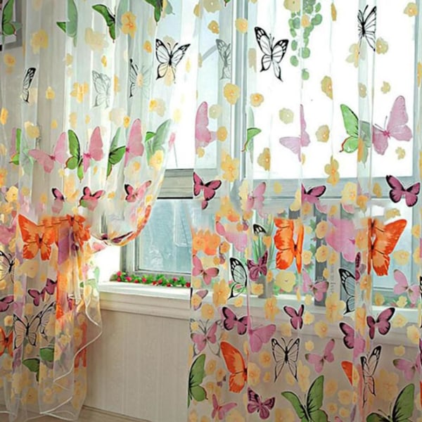 Voile Skira Gardinger i Polyestermaterial, Elegant Digitaltryckt Design för Fransk Balkongfönster (1X2M)