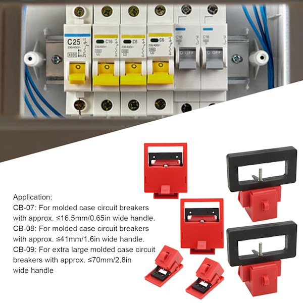 6 kpl:n kiinnitin piirin katkaisijan lukituslaite CB‑07 CB‑08 CB‑09 3 kokoa lämmönkestävä teollisuudelle