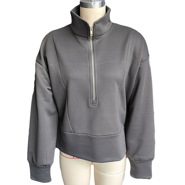 Ledig Långärmad Tröja Dam Trendig Ståkrage Dragkedja Sweatshirt för Shopping Dejting OD Grön M