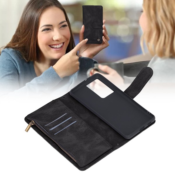 Wallet Phone Case Magnetic Closure Flip Phone Cover med kortholder Innebygd Kickstand for Galaxy S21 Ultra Black