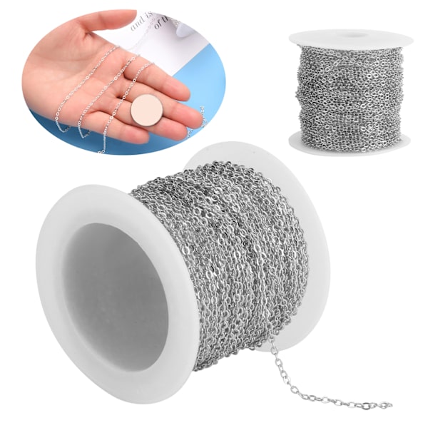 DIY smykker tilbehør 10 meter kryss O flat kjede spole bulk for armbånd halskjede forlenger sølv 2,2x1,8x0,3 mm
