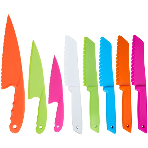 8 st / set barn plast kök skärare set barn säker matlagning kock nylon skärare för frukt bröd tårta sallad sallad skärare