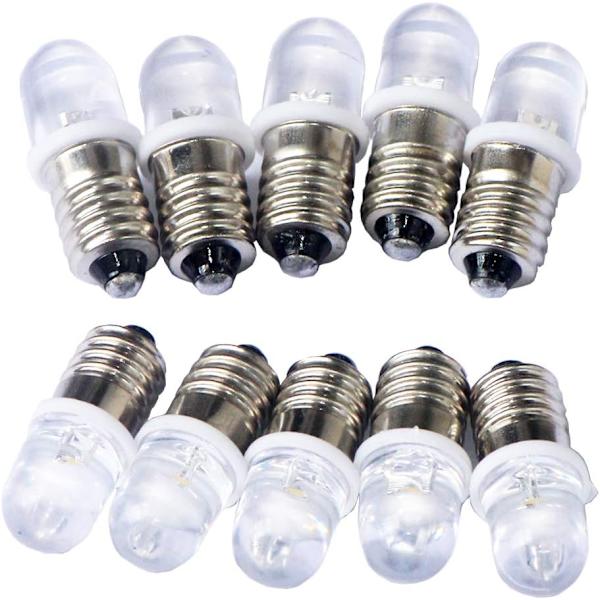 10 st, E10, 12V, Spot, LED-lampor, Varmvitt
