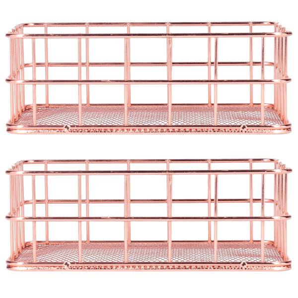 2 st nordiska enkla smidesjärnsförvaringskorgar Skrivbordsarrangör Behållare, Roséguld