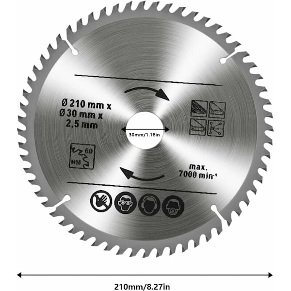 Robust Konstruktion Cirkelsågblad Set, 3 Delar Non-stick Belagd Karbidlegering För Högkvalitativ Skärning, 210 X 30Mm Tct Sågklingor För Trä