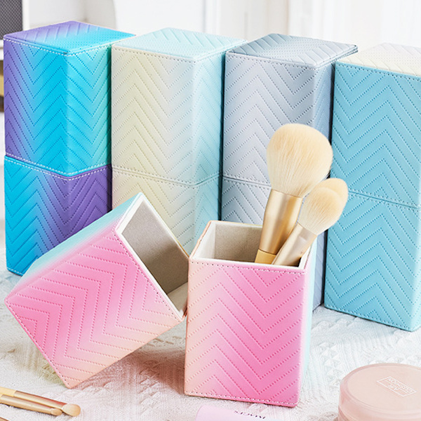Makeup børsteholder PU blyantsarrangør, kosmetisk børsteopbevaring til kommode forfængelighed bordplade, 21*8cm