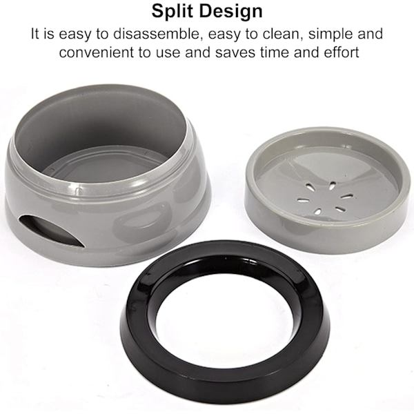 Slobber Stopper Vattenskål för Husdjur, Hygienisk Säker Halkfri Design Flytande Platt Långsam Vattenmatare, 750 ml Diskmaskinsäker Enkel Montering & Demontering