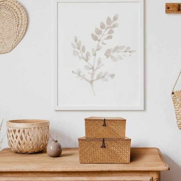 Flätad förvaringskorg i rotting med lock Sjögräs Tvättkorgar Makeup Organizer för badrum, vardagsrum, kök - Finns i 3 designer (S, M, L)