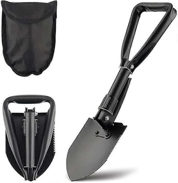 GETIT 58,5 cm multifunktionsspade, stor hopfällbar, camping spade, svart