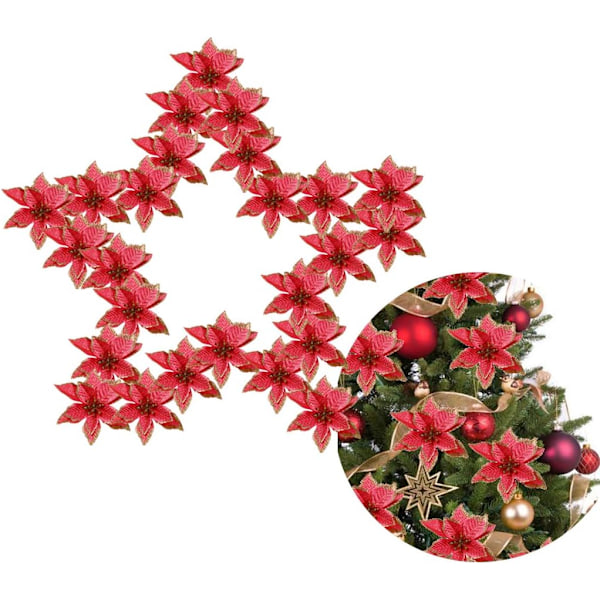 Konstgjorda Julstjärneblommor, Glittrande Julgransdekorationer, Enkel Dekor Glittrig Julstjärna För Julkrans Bröllop Julgran