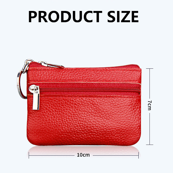 Kvinnors äkta lädermyntbörs Mini Pouch Change Wallet med nyckelring