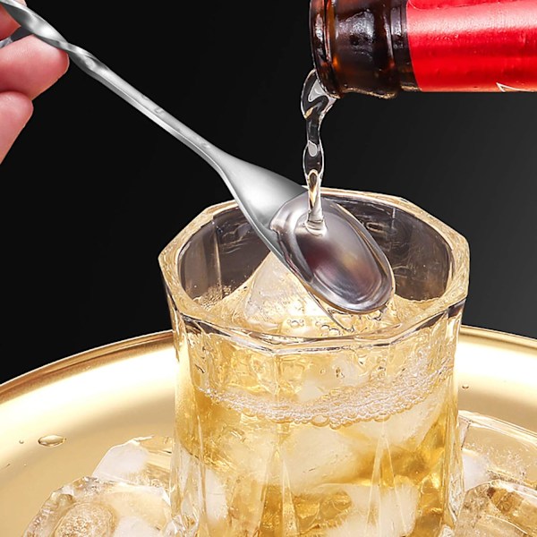 Cocktail Shaker Sked, Twist På Skeden För Lagerindelning Av Drinkar, Spiraldesign För Ett Säkert Grepp, Rostfri Konstruktion, Fruktgaffelspets För Enkel Användning