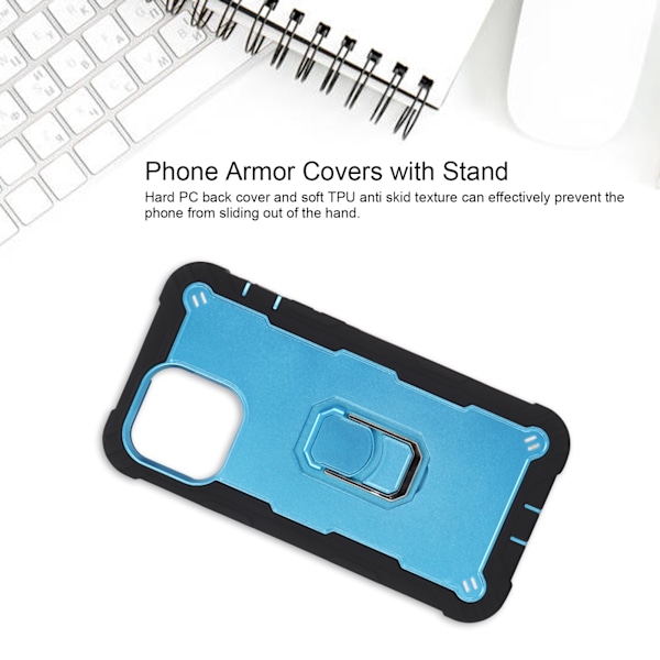 Reptålig pansarskydd med stativ för iPhone 13 Pro Max mobiltelefoner Armor Protect Case(Svart Blå )