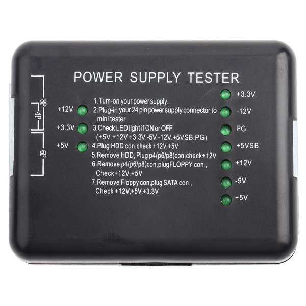 Strømforsyningstester 20/24 Pin HDD SATA FLOPPY for datamaskin