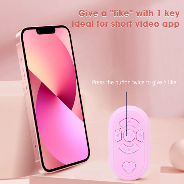Telefon fjernbetjening 32,8ft trådløs BT4.0 håndfri Type C opladning fjernudløser til selfie sidevending app pink