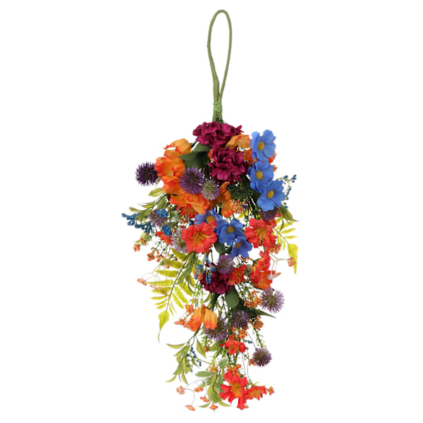 Silkeslen Prästkrage Utomhusdekor, Anpassningsbara Konstgjorda Blomsterarrangemang, Konstgjord Dahlia Krans för Uteplats Balkong, 53 cm UV-beständiga Hängande Blommor,