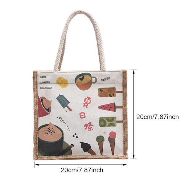Korea Fashion Trykt Tote Bag Bomull Hamp Lin Skulder Bag -