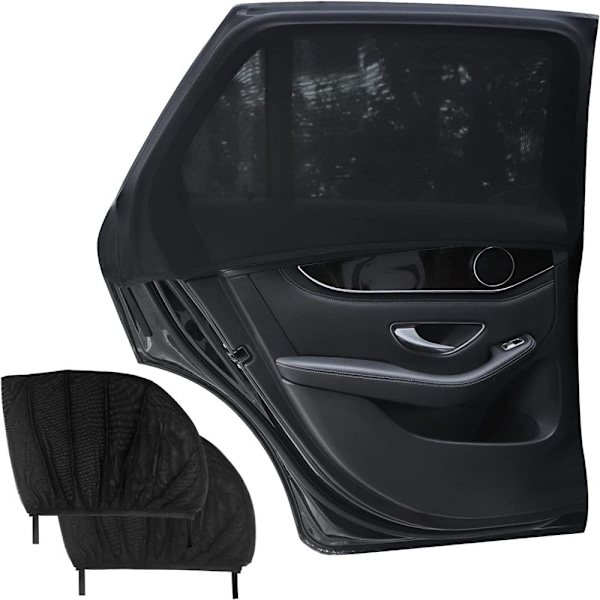 Solskydd för bilfönster för UV-skydd, flexibelt töjbart nät för avskildhet i de flesta bilar, lastbilar, SUV:ar (2 stycken)